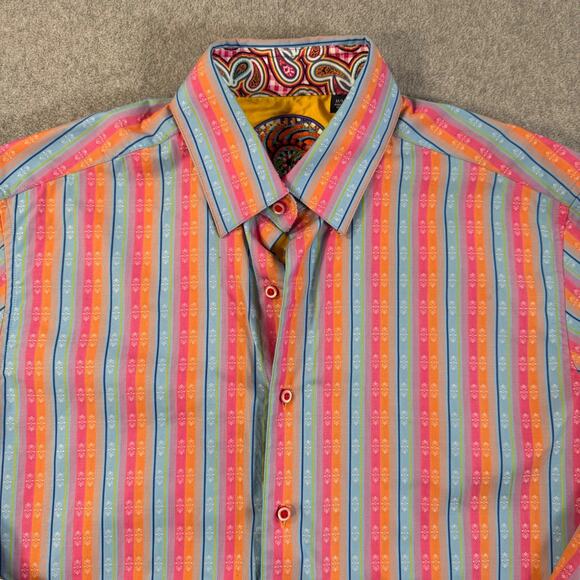 Robert Graham Colorful Striped Button Down Men's Medium Embroidered Flip Cuffs - Picture 5 of 10